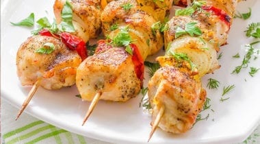 meet and vegetables on skewers