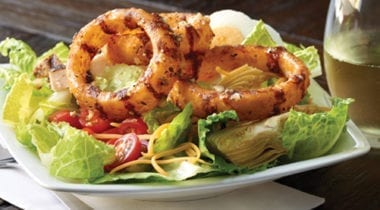 salad with chicken and onion rings