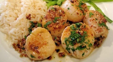 cooked scallops with garnish