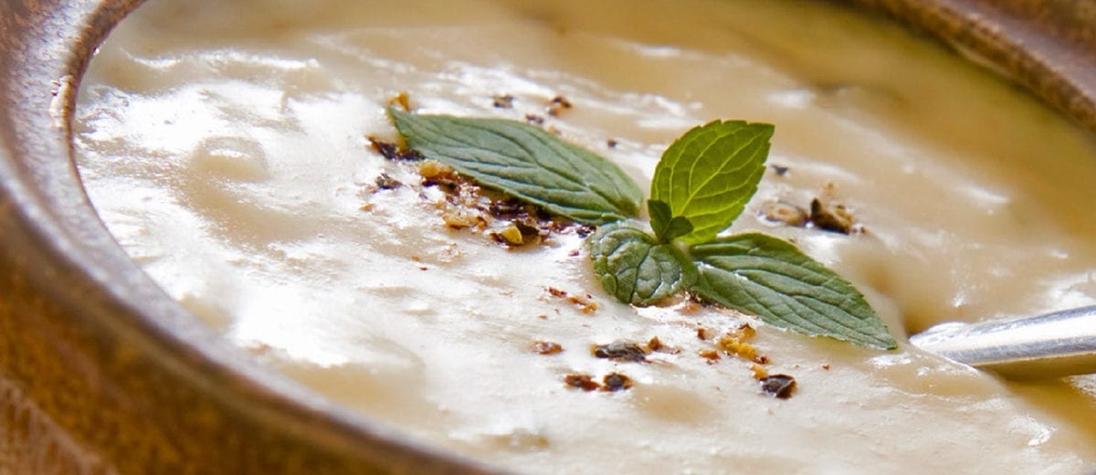 cream soup topped with garnish