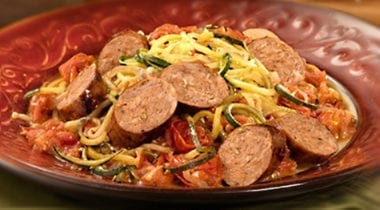 pasta dish with sliced italian sausage