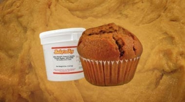 tub pumpkin muffin batter and baked muffin