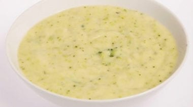 cream of broccoli soup in a bowl