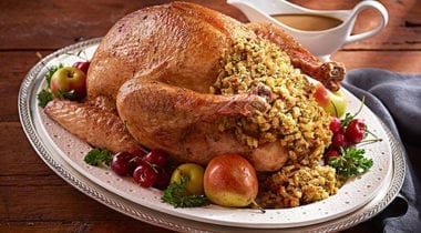 roast turkey with stuffing and decorative plating