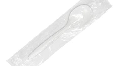 wrapped white plastic spoon