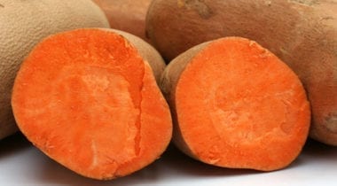 sweet potatoes, sliced in half
