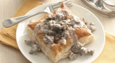 pastry puff with sausage and gravy