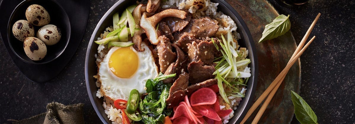 Cafe H Korean beef bowl with eggs and veggies