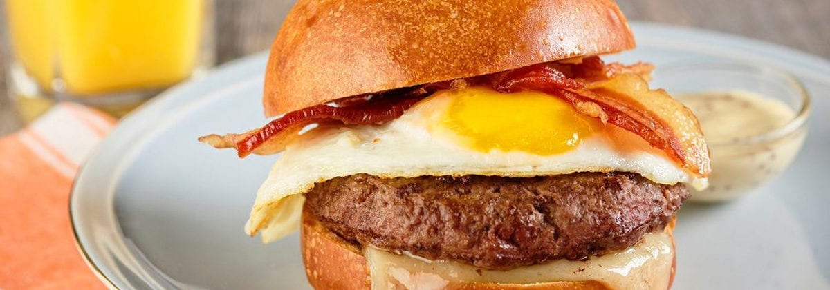 burger with bacon, egg and cheese