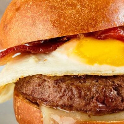 burger with bacon, egg and cheese