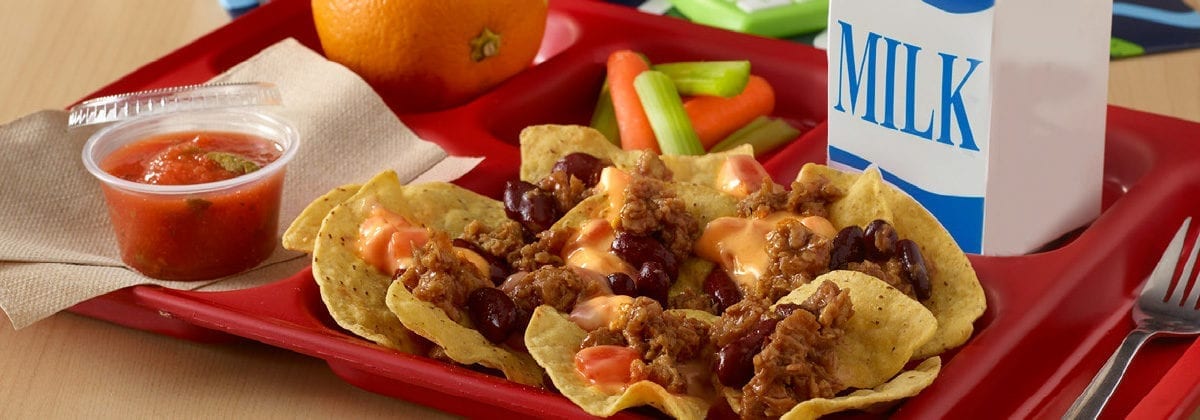 veggie nachos on school tray