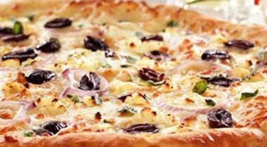 mediterranean pizza with black olives and onion