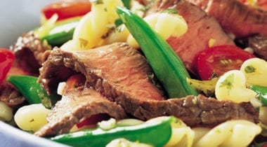 steak peas and pasta dish