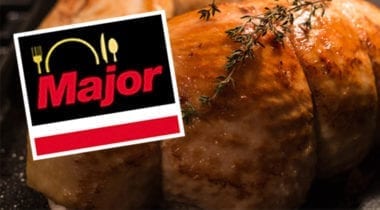 cooked turkey with rosemary and major logo