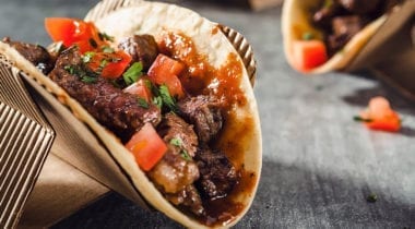 ribeye taco with salsa and kogi sauce