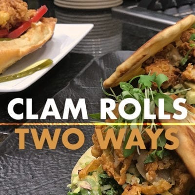 fried clams roll and fried clams with greens on naan