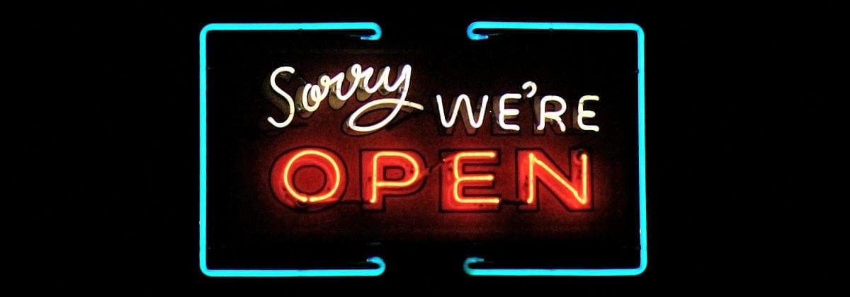 neon sign, sorry we're open