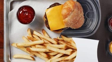 burger and french fries with ketchup