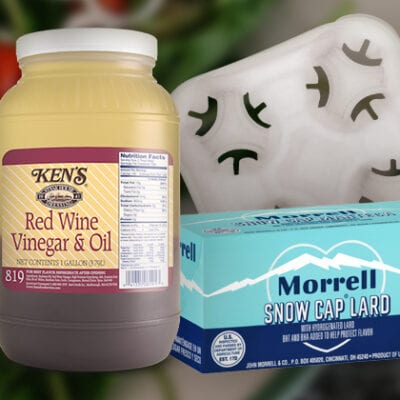Red Wine Vinegar & Oil Gallon, Morell Snow Cap Lard, Drink Tray