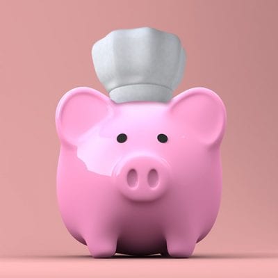 piggy bank with chef hat