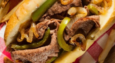 philly steak sandwich with peppers and onions