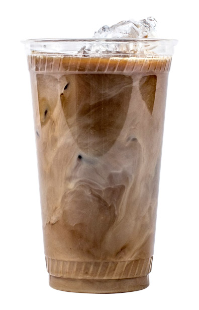 clear plastic cup with iced coffee