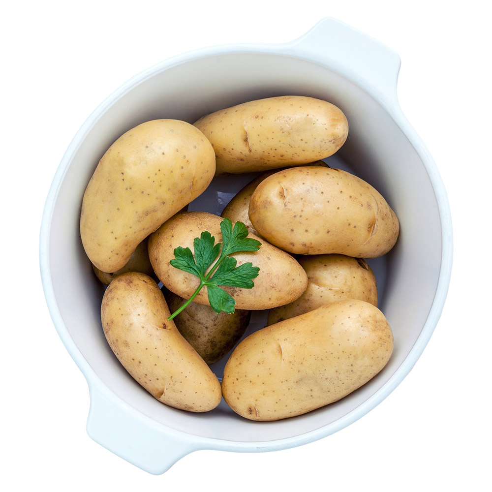 potatoes in white crock