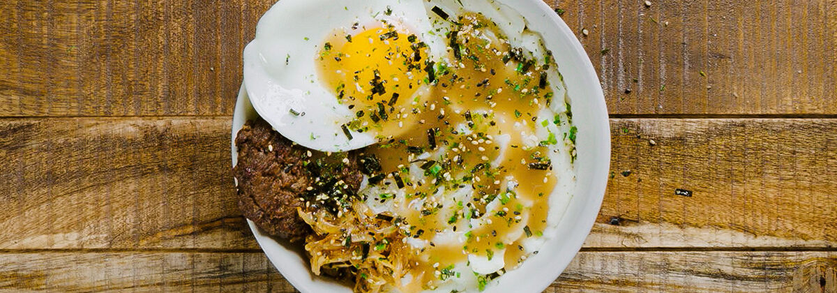 Loco Moco Bowl with mashed potatoes