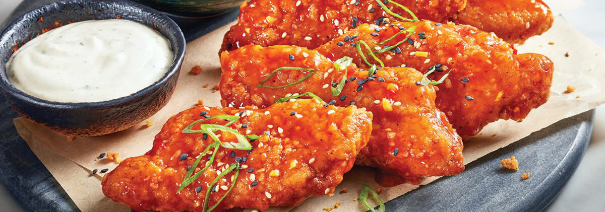 boneless tenders with a asian-style hot wing sauce