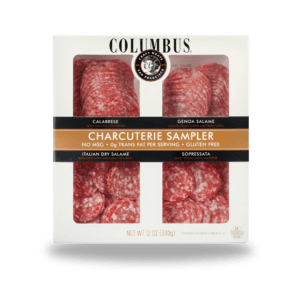 Charcuterie salami sampler box with four different types of salami