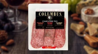 Charcuterie salami trio on charcuterie background