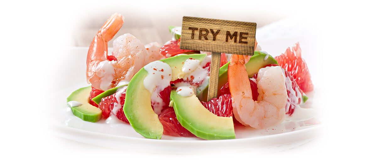 try me sign in avocado shrimp dish