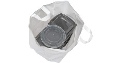 white takeout bag with empty takeout containers