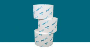 3 rolls of wrapped toilet tissue stacked
