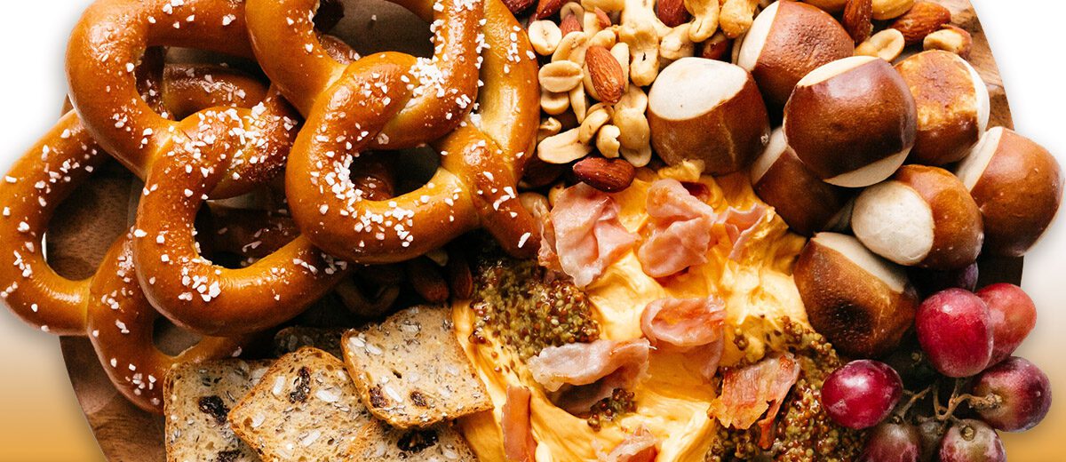 charcuterie board with pretzels