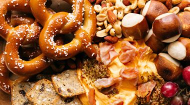 charcuterie board with pretzels