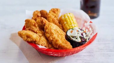 red bowl of chicken tenders