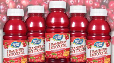 5 plastic bottles of Cranberry Juice Cocktail