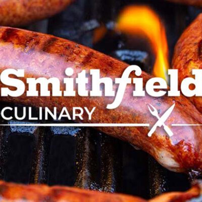 smithfield logo over sausage links on a grill