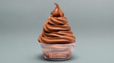 soft serve chocolate ice cream in clear container