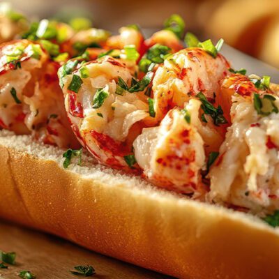 a lobster roll on a plate with butter and a lemon wedge