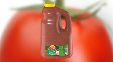 handled plastic jug of salsa