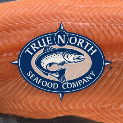 true north seafood logo over a salmon filet