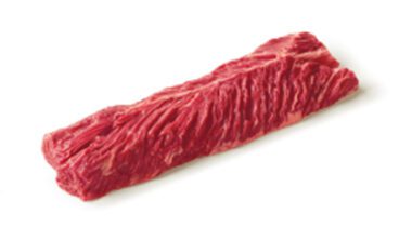 piece of raw beef hanging tender on white background
