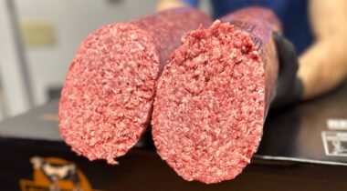 a cross section cut of 10lb ground beef tube