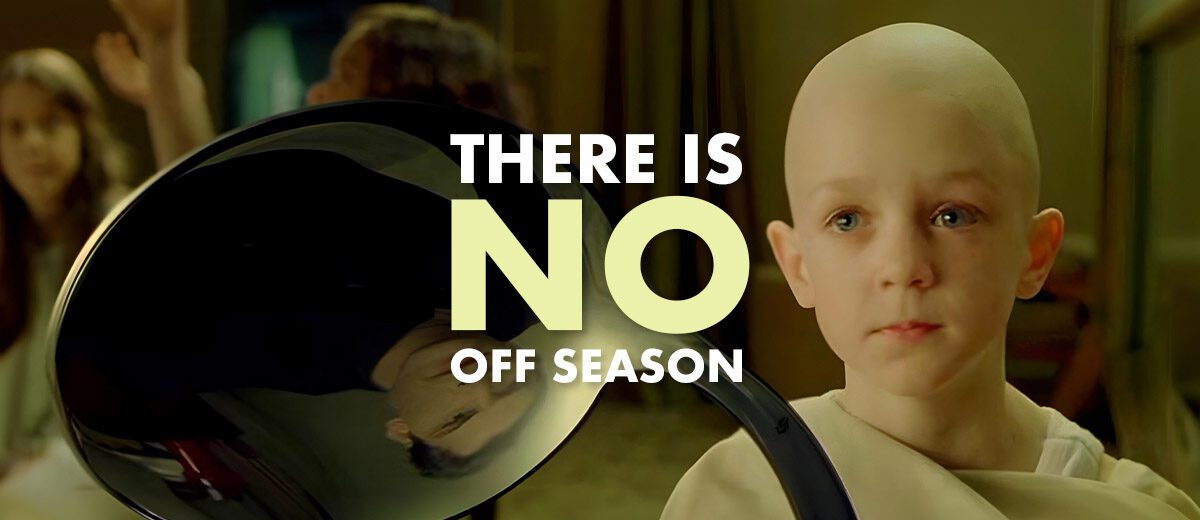 no off season graphic, image of spoon bending child from The Matrix.