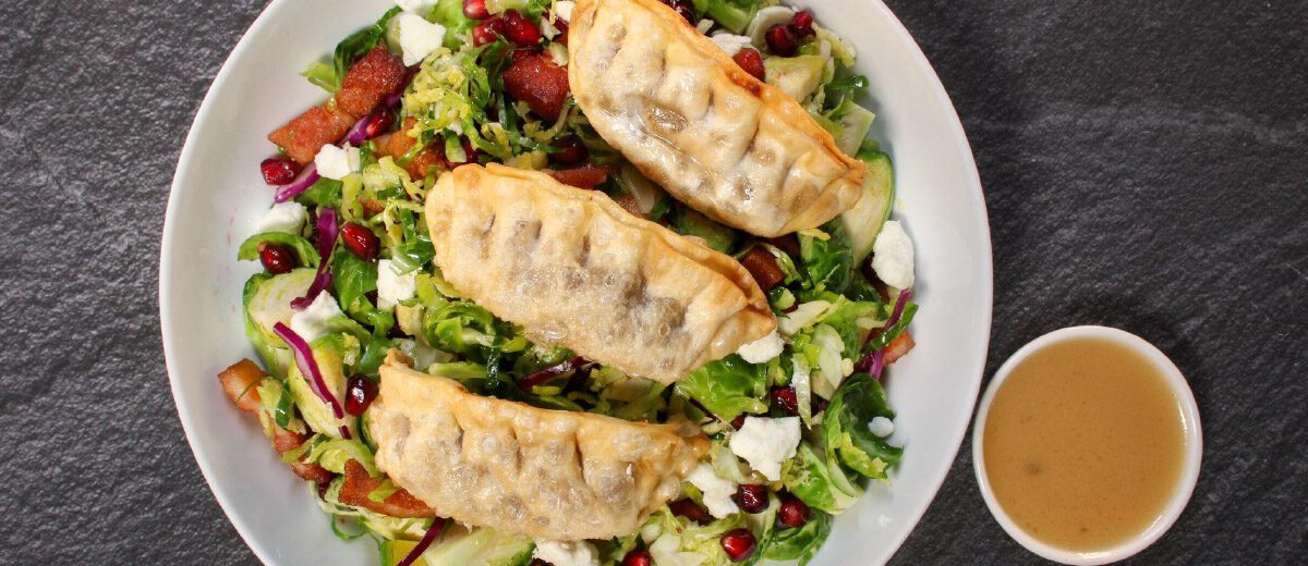 potstickers on a salad