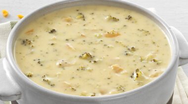 a bowl of Broccoli and Cheddar Cheese soup