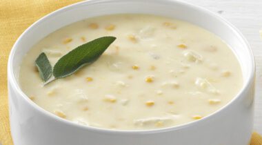 a bowl of corn chowder