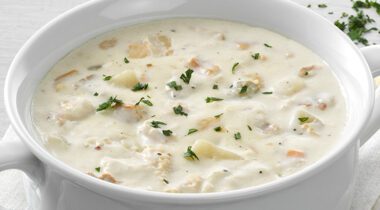 a bowl of New England Clam Chowder